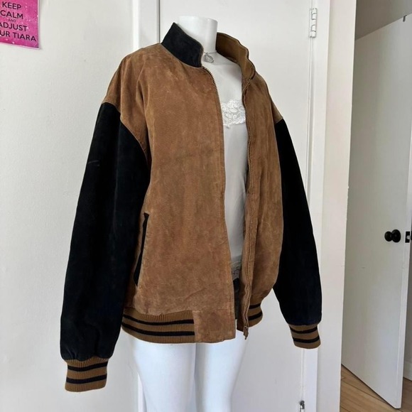 retreat vintage genuine suede bomber jacket brown black size 46 xl - Picture 5 of 7